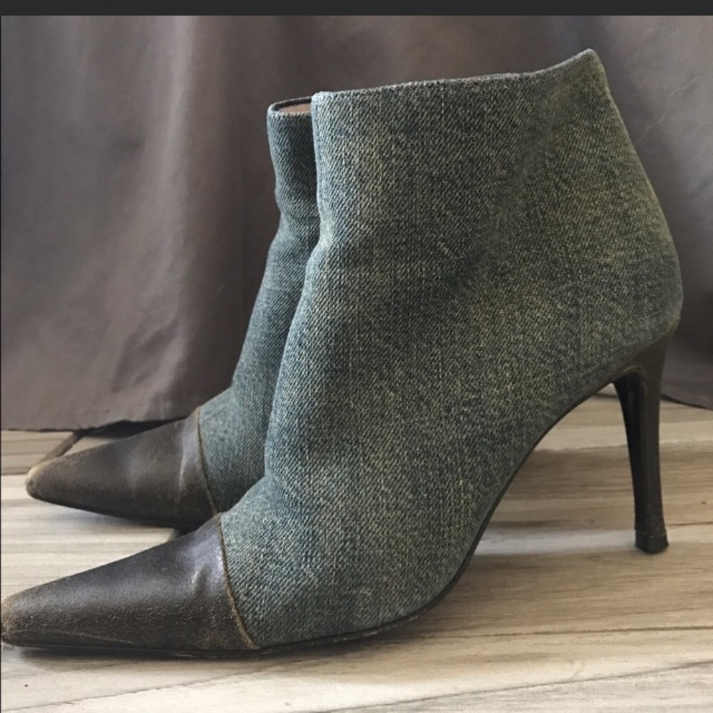 Aunthentic Chanel cap toe blue jean bootie